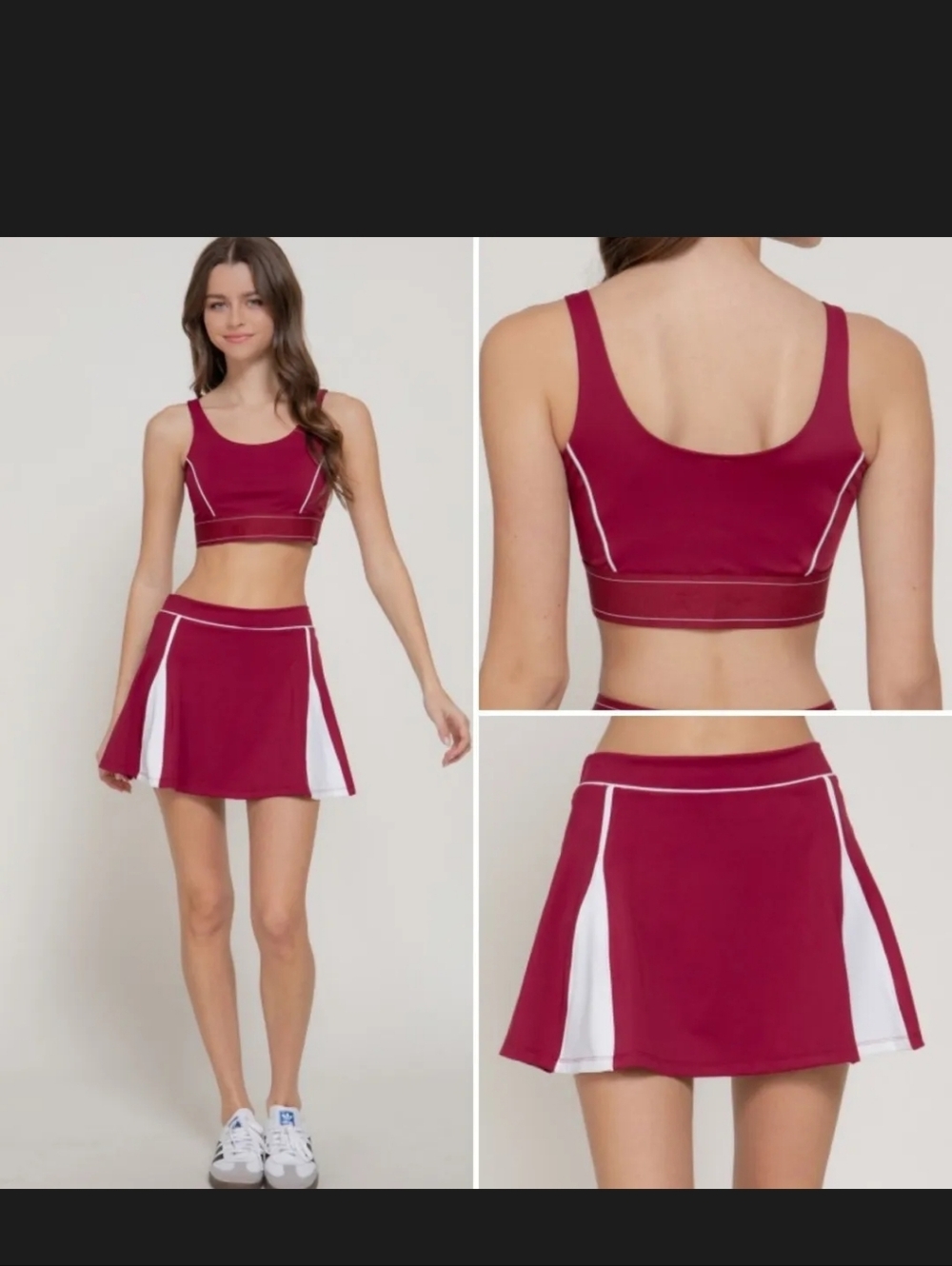 Athletic SET Ruby Tennis Skort W Padded Top White Inset Panels - Boutique Small